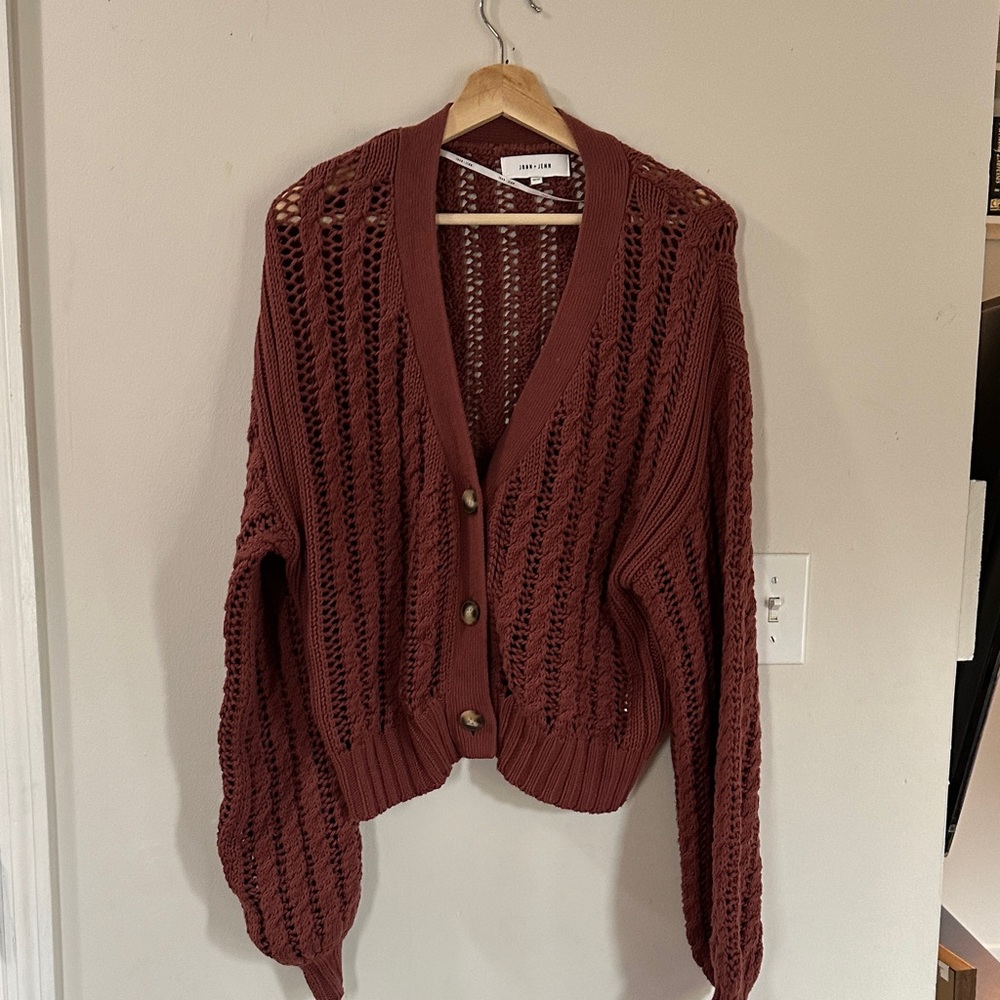 John + Jenn Brick Open-Knit Cardigan